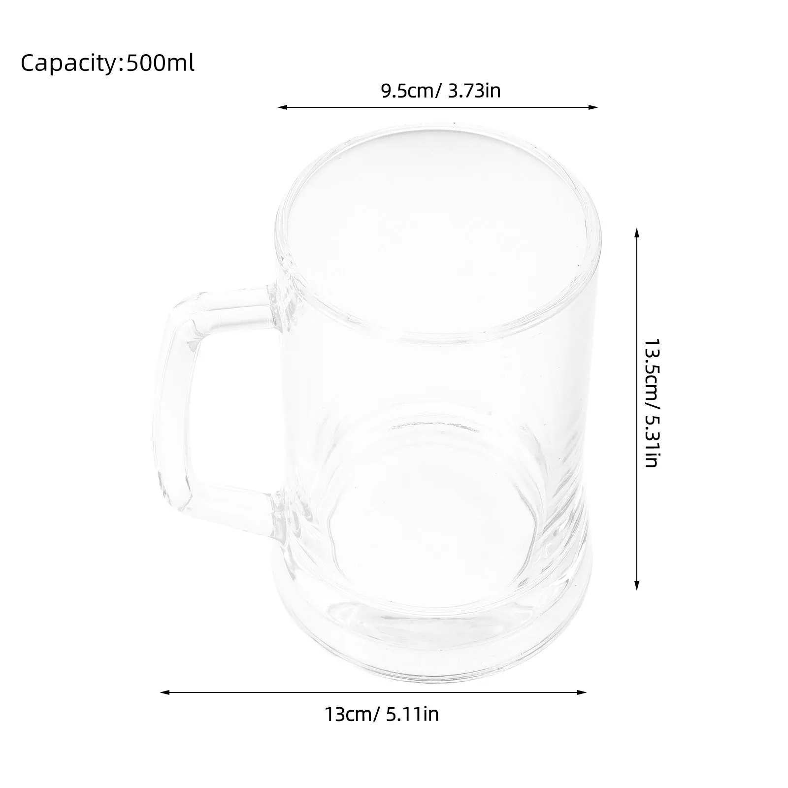 Glass Beer Mug Stein Clear Handled Large Drinking Glass Iced Tea Lemonade Juice Cup 500Ml Beer Stein Party Beach Father's Day view 2