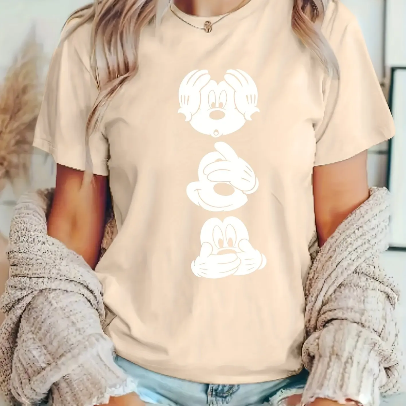 Koszulka Disney Myszka Miki Bawełniana Męska Damska Casualowa Modna Oversize Streetwear Luźna Krótki Rękaw Unisex Strój na Wydarzenie