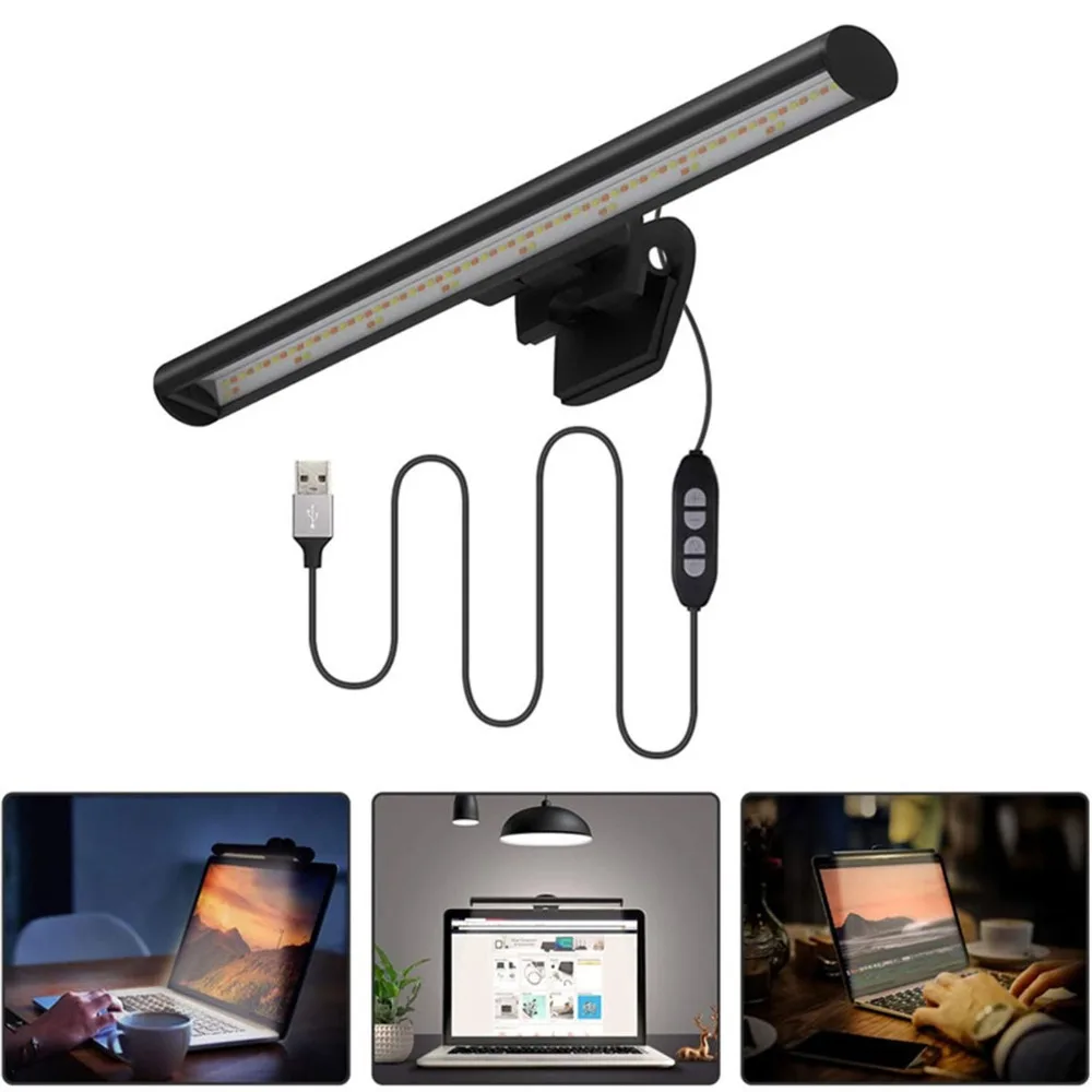 3 Color Temperature Monitor Light Bar Clip On USB Powered LED Task Lamp Adjustable Brightness Computer Monitor Light Home