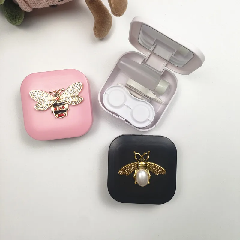 النساء النحل الديكور عدسات لاصقة حافظة المحمولة السفر عدسات لاصقة صندوق تخزين عدسات لاصقة صغيرة حافظة فتاة هدية B2