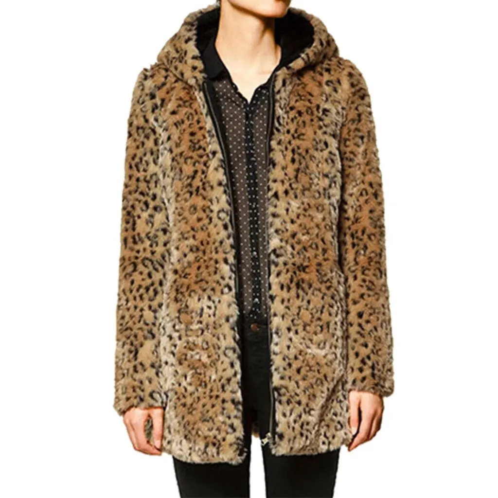 

Women's Long Coat Jacket Imitation Fur Leopard Print Direct Selling from European And American Style