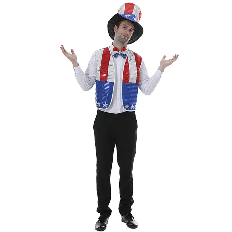 Men Halloween Circus Clown Magician Costumes Uncle Sam Cosplay Purim Carnival Parade Masquerade Role Play Nightclub Party Dress