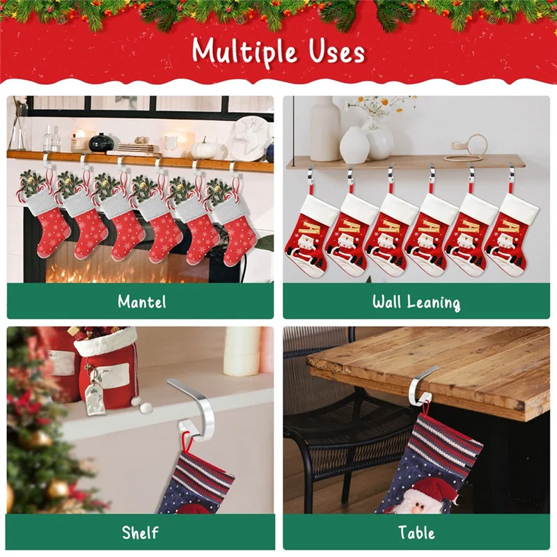 AA80-6PCS Kerstsok Houders Decor Haken Voor Mantel Set Van 6 Mantel Decor Haken Kerst Sok Haak