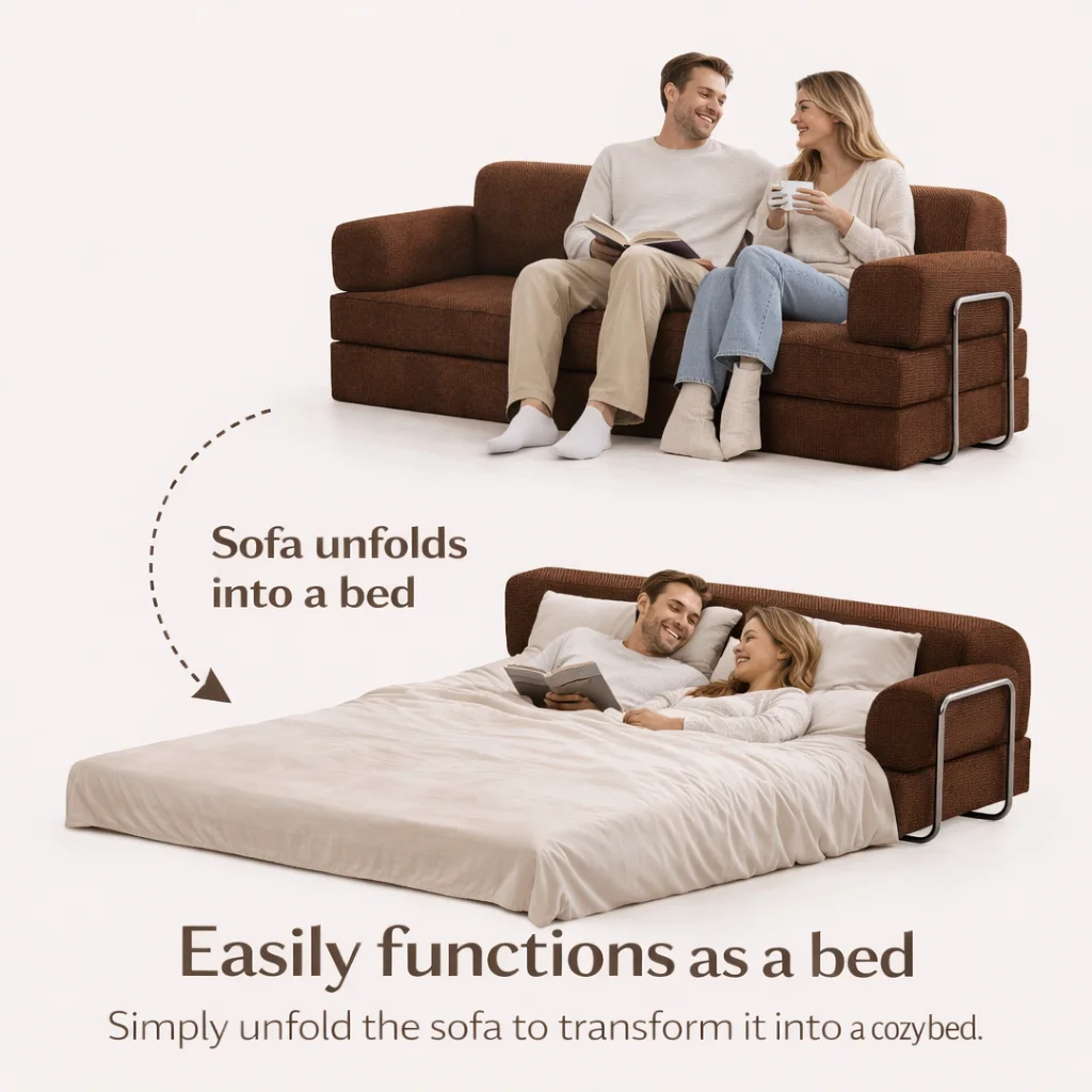 2026 Designs 2-seater Fabric Commercial Sleeper Brown Couch Home Theater Living Room Sofa Bed