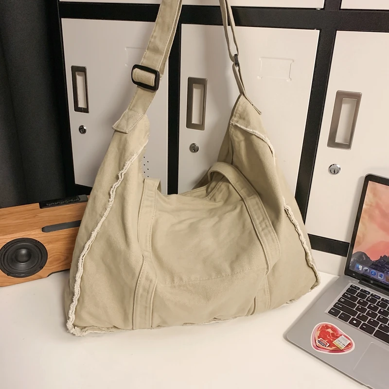 Large Capacity Canvas Handbags Solid Brown Korea Shoulder Bags For Women 100% Cotton Casual Totes 2023 Winter Hong kong Toolkit