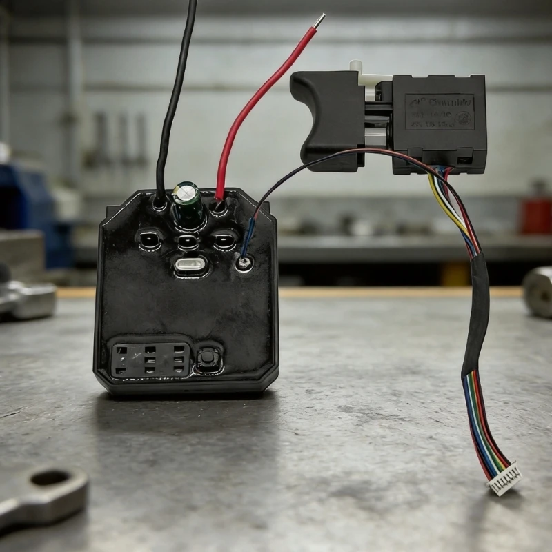 

Impact Wrench Circuit Board and 8-Line Control Lever Assembly with On-Off, Variable-Speed, and Forward-Reverse Command M4YD