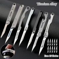 Mini Titanium Alloy Folding Surgical Knife Outdoor Camping Portable EDC Knife Comes with 10pcs Free Blades