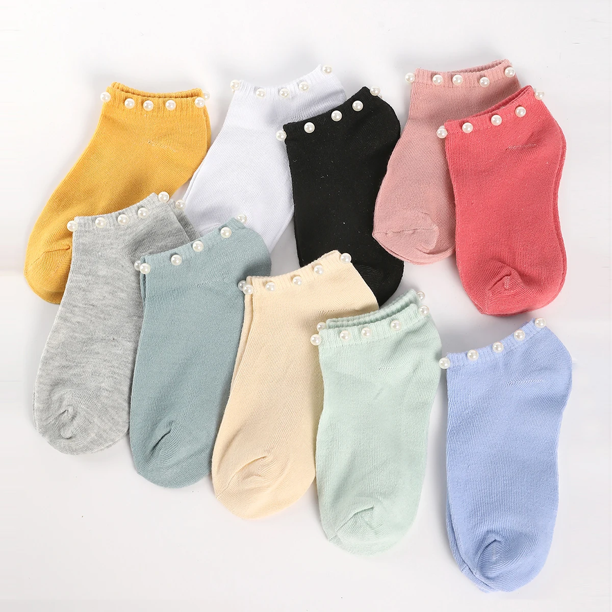 

10-парные женские носки, однотонные модные жемчужные простые дышащие удобные короткие носки с неглубоким носком, повседневная одежда с неглубоким носком