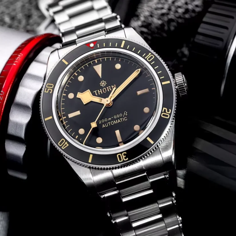 THORN Men Automatic Watch 38.8mm Mechanical Wristwatch Diver 20ATM Waterproof C3 Luminous Sapphire Mirror NH35 Ceramic Bezel