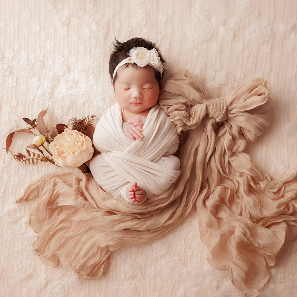 

0-1 Month Newborn Photography Props Ins Theme Prop with Matching Flower Headdress+Lace Hat Baby Girl Wrap Headband for Shoot