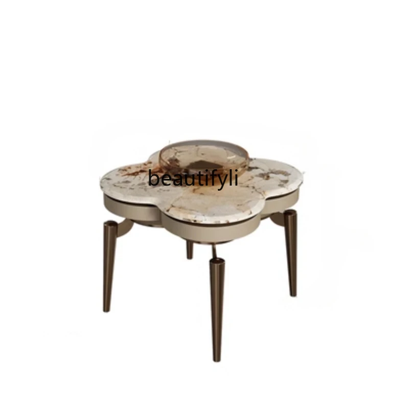 

Natural Marble Clover Side Table Corner Table round and Square Designed by a Maestro Light Luxury Stone living room furniture