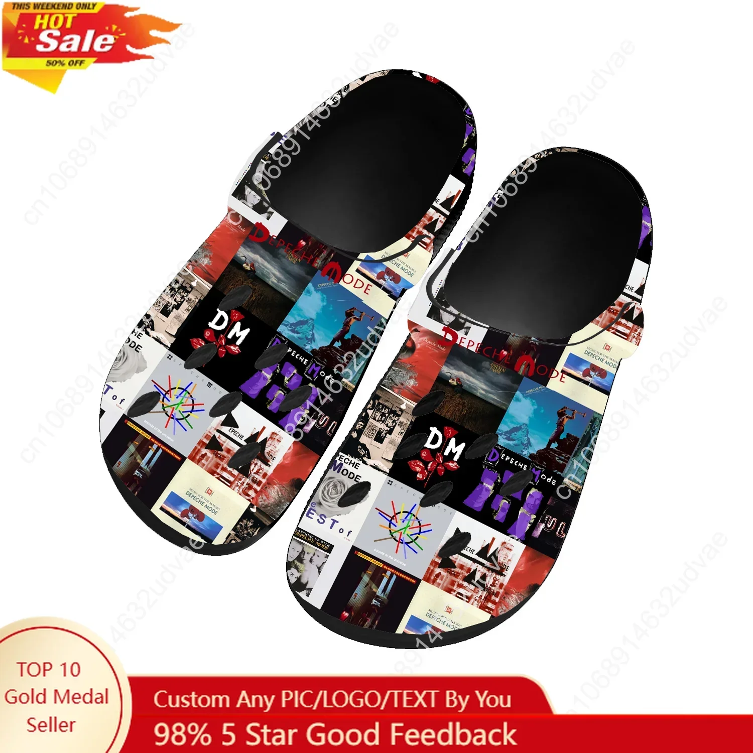 

Сандалии Depeche Mode для мужчин, женщин, подростков, мальчиков и девочек, водонепроницаемые, для дома и сада, сабо, на заказ, дышащие, с отверстиями, черные тапочки