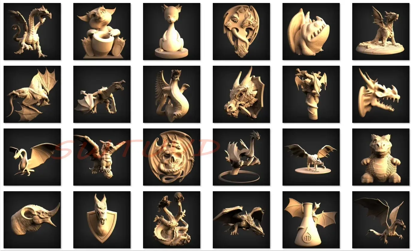 120PCS Dragon STL File Collection 3D Models for 3D Printers and CNC  STL + RLF Files 3D Wall Art STL Desing,