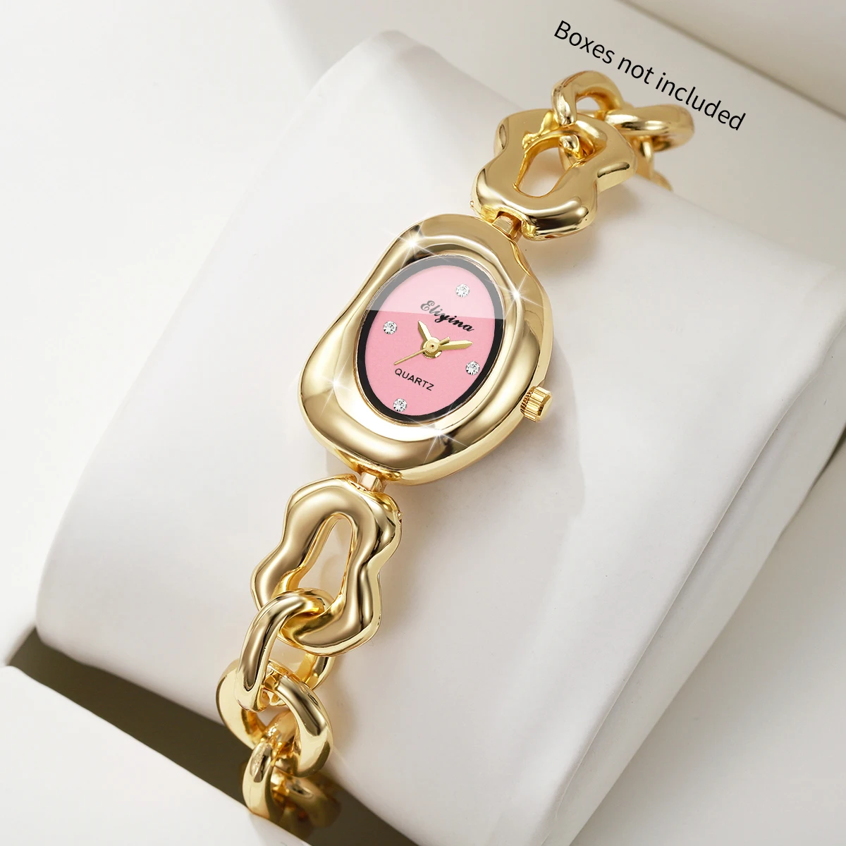 Elegant Gold Chain Bracelet Strap Women Watch Fashion Pink DIal Quartz Wristwatches Clock Gift Relogio Feminino (Without Box