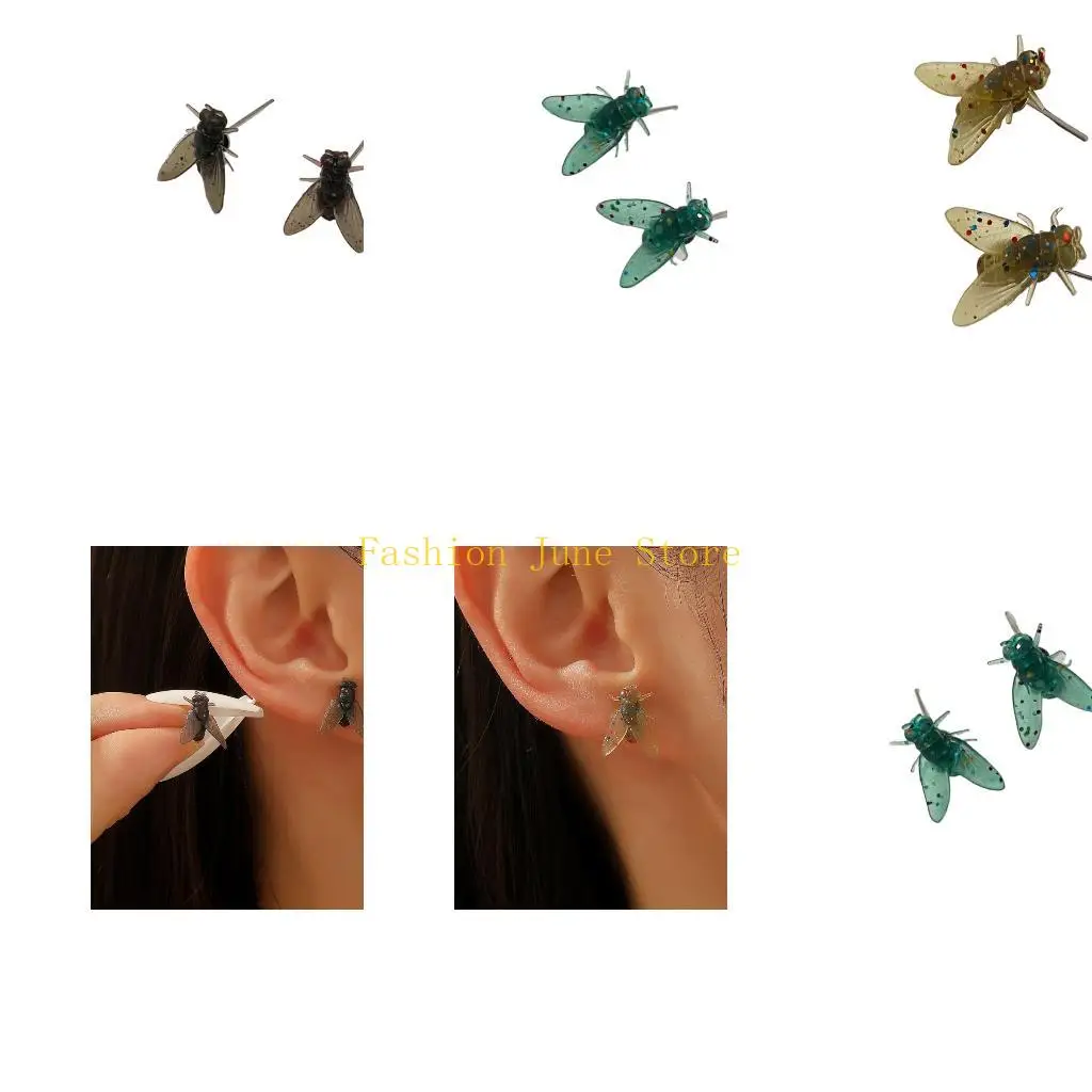 N5KA 1 Pair Halloween Themed Realistic Fly Earrings Simulation Earrings for Parties Women Abstract Jewelry Gifts Simulation