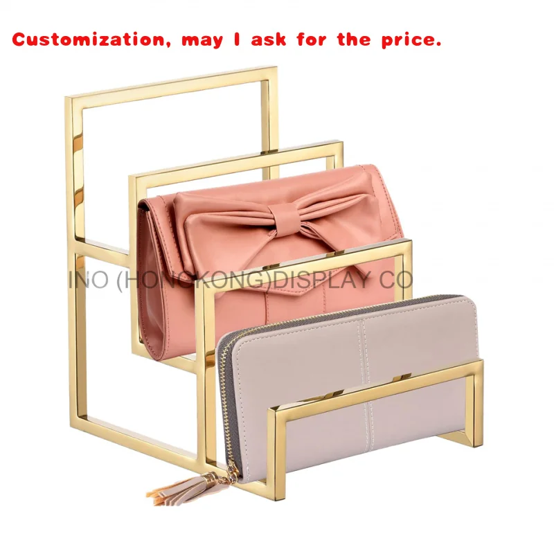 

Изготовленный на заказ.3-слойный металлический держатель для сцепления, стойка для кошелька, стеллаж для выставки товаров для дома, розничного магазина, настольная витрина