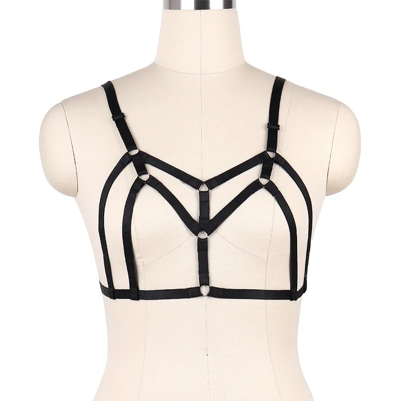 

Women Harness Belt Pastel Goth Bondage Bra Pole Dance Adjustable Sexy Lingerie Open Chest Body Harness Top Elastic Body Cage