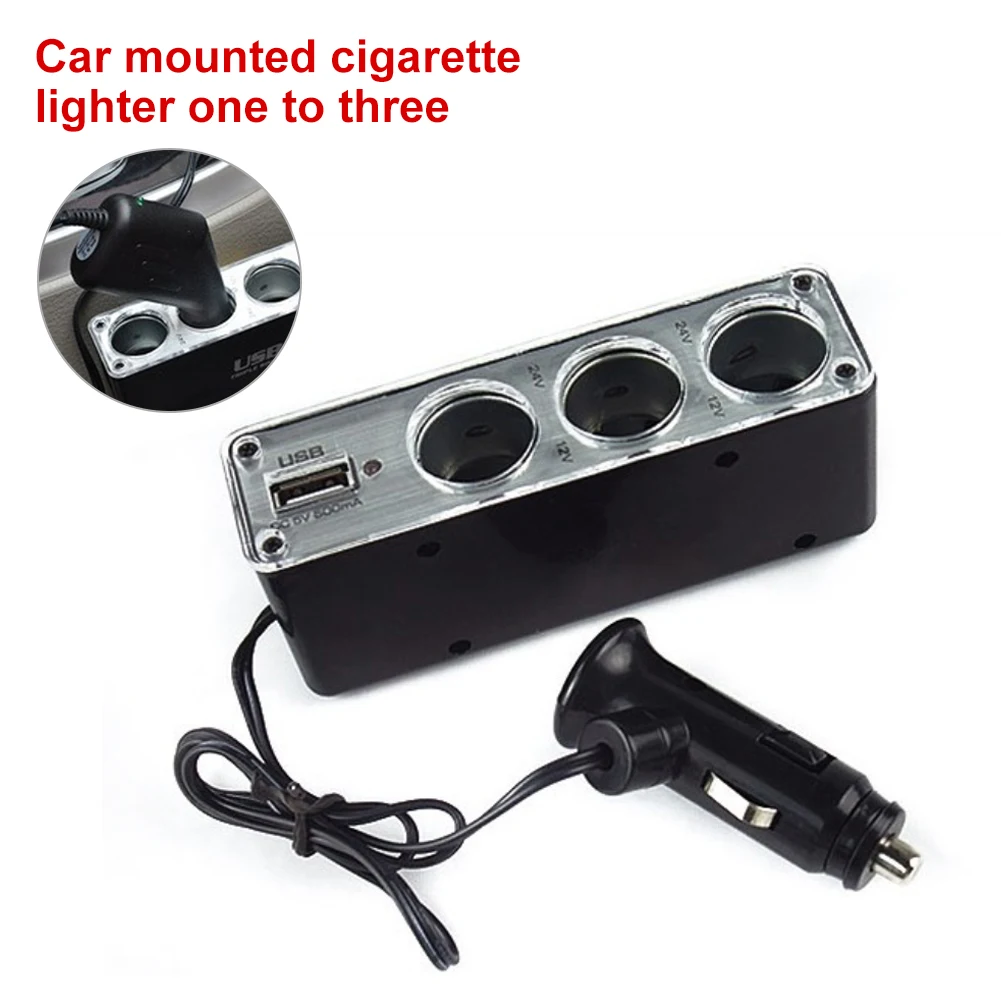 12V/24V 3-Socket+USB Port Plug Car Cigarette Lighter Splitter Car Charger Car Power DC Outlet Adapter For Phone GPS DVR Accessor