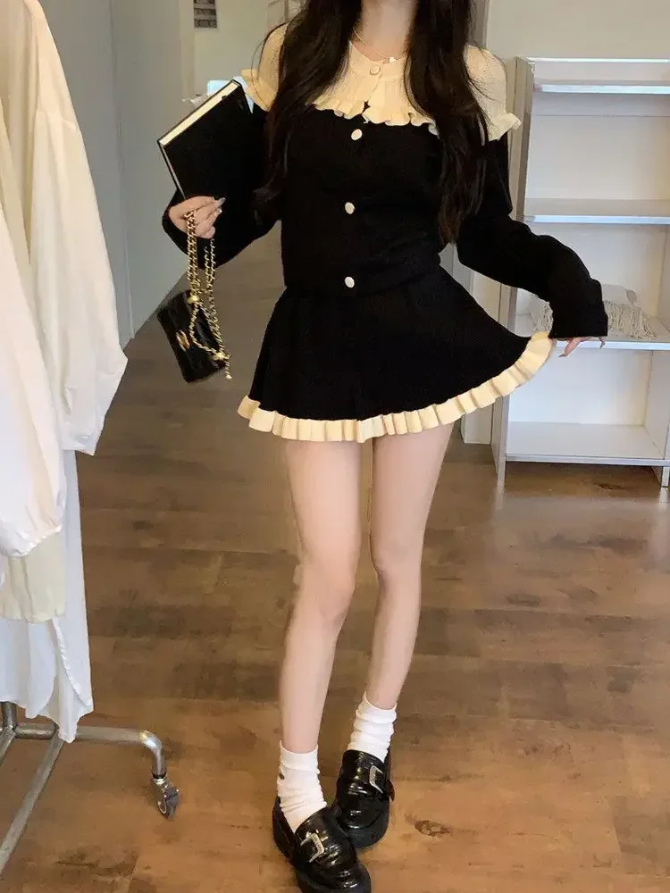 Gagarich New Fashion Set Women Temperament Long Sleeve Paired Complete Set Black Skirt Sweet Style Two Piece Set