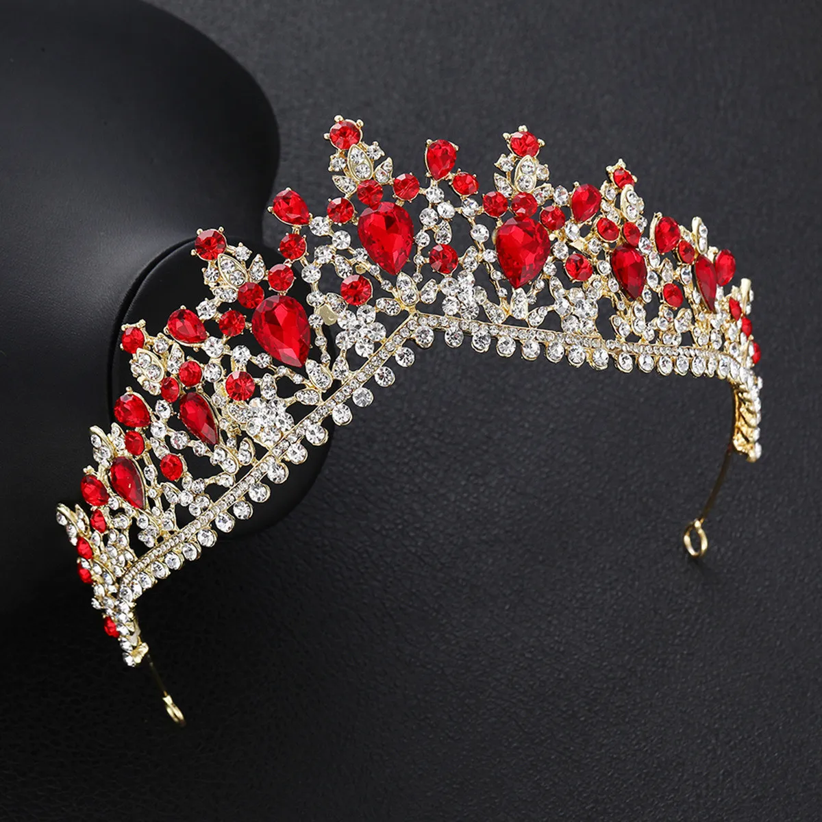

Свадебная корона с стразами, 1 шт., большая, из сплава, красная, для женщин, для вечеринок, вечерний аксессуар для волос, свадебная тиара