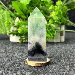 1pc Natural Feather Fluorite Square Obelisk Healing Polished Crystal Specimen Wand Healing Stone Home Decor Table Ornament