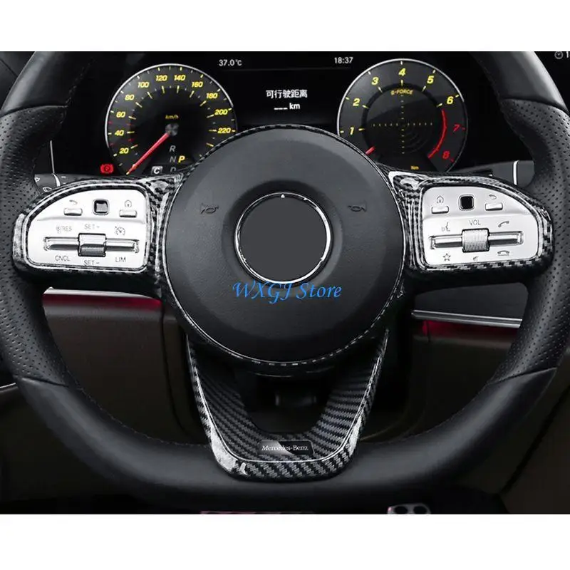 

37JE Car Inner Steering Wheel Trim Sticker Cover ABS Black Button Frame for C-Class