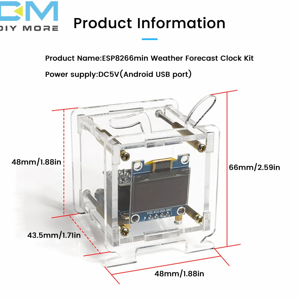 ESP8266 Mini Electronic Clock Diy Kit 0.96 Inch Oled Display Support 2.4G Wifi Networking With Case Fun Soldering Loose Parts