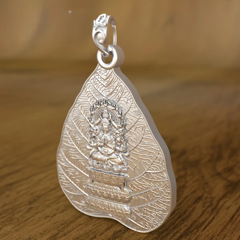 Bocai s999 sterling silber anhänger für frauen männer neues mode blatt tausend hand bodhisattva lebens wächter buddha versand kostenfrei