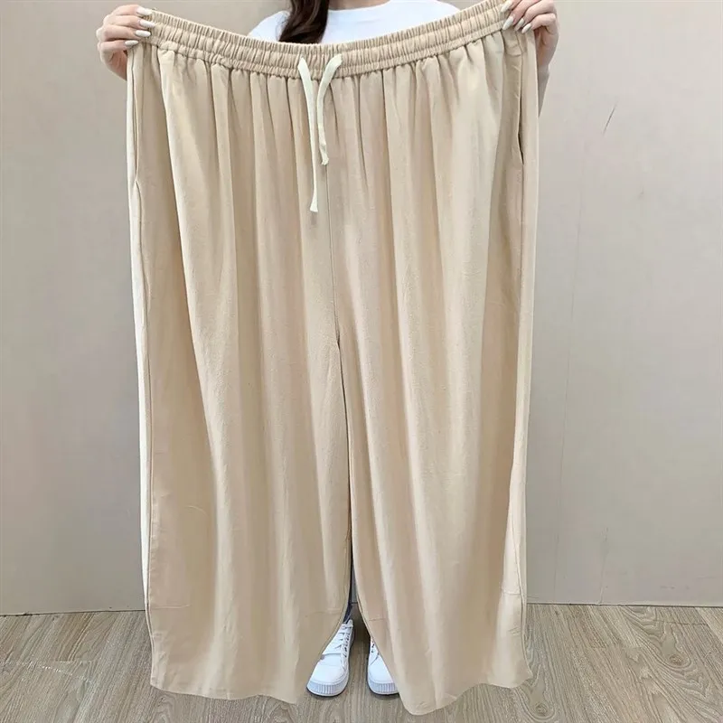 

Брюки-карго больших размеров из хлопка и льна с высокой талией, летние, утягивающие, с глубокой посадкой, для полных людей, на каждый день