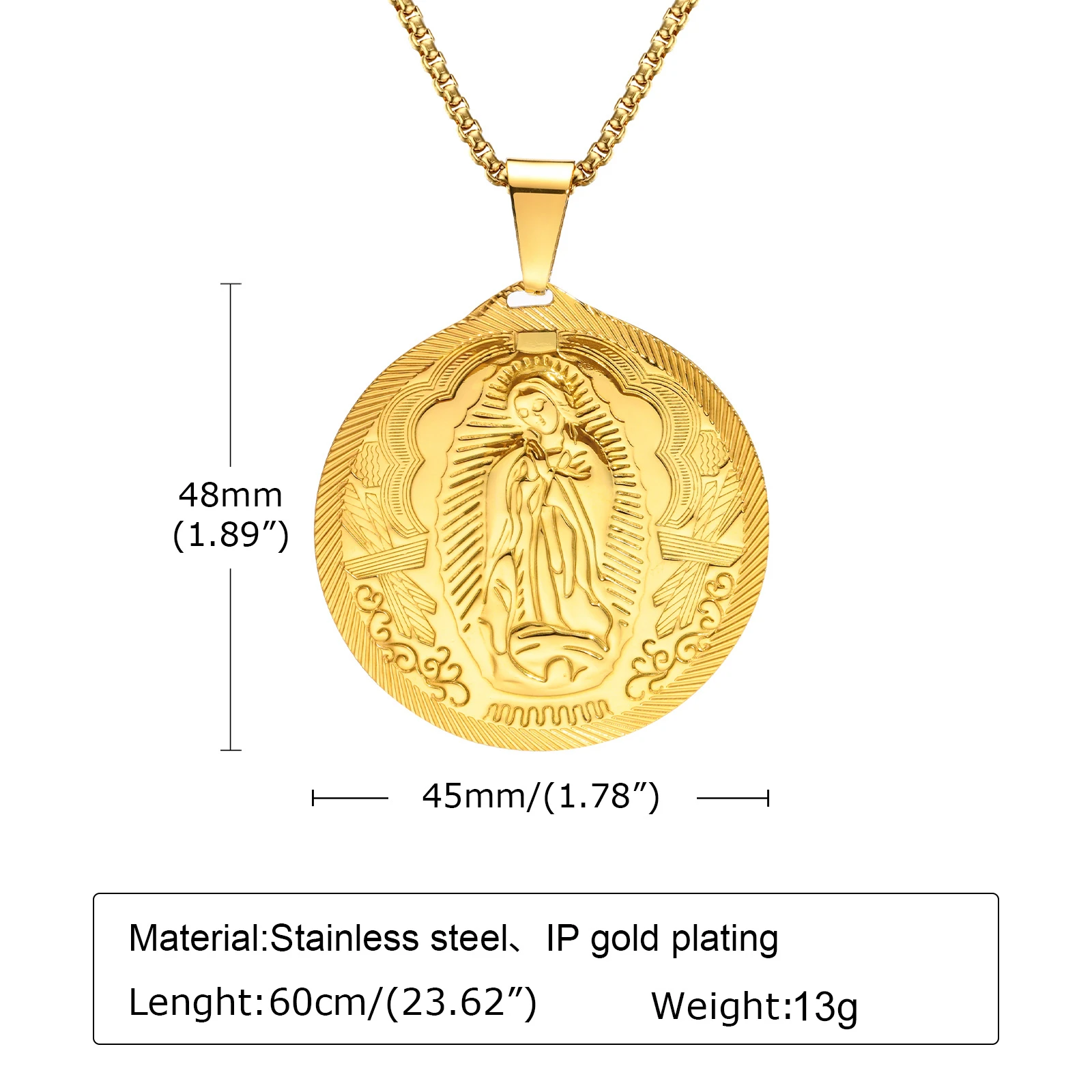 Vnox Gold Color Virgin Mary Pendant Necklaces for Men Women,Stainless Steel Metal Mother Mary Collar Religious Gifts Jewelry - Image 5