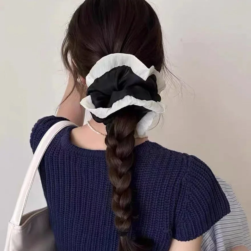 Black and white pleated lace hair ring for women Simplicity High Ponytail Hair Rope Fashion Girl hair tie Hair accessories