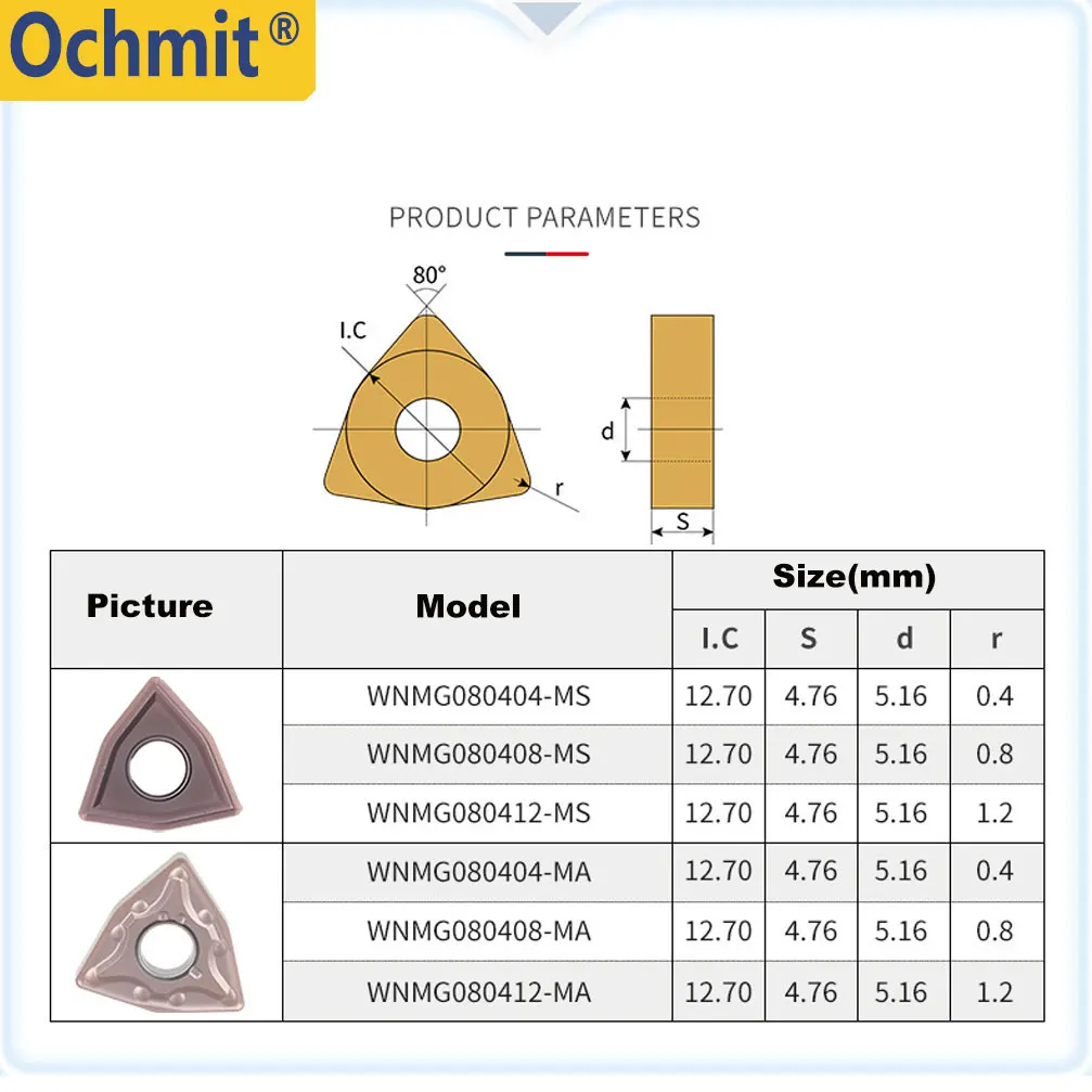 Ochmit 10PCS  WNMG  080404  080408  080412  Carbide Inserts Steel Titanium Alloy Metal Parts CNC Cutting Plates