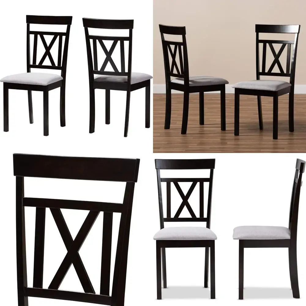 Cadeira de jantar Rosie e cadeira de jantar estofada em tecido cinza e acabamento em marrom expresso