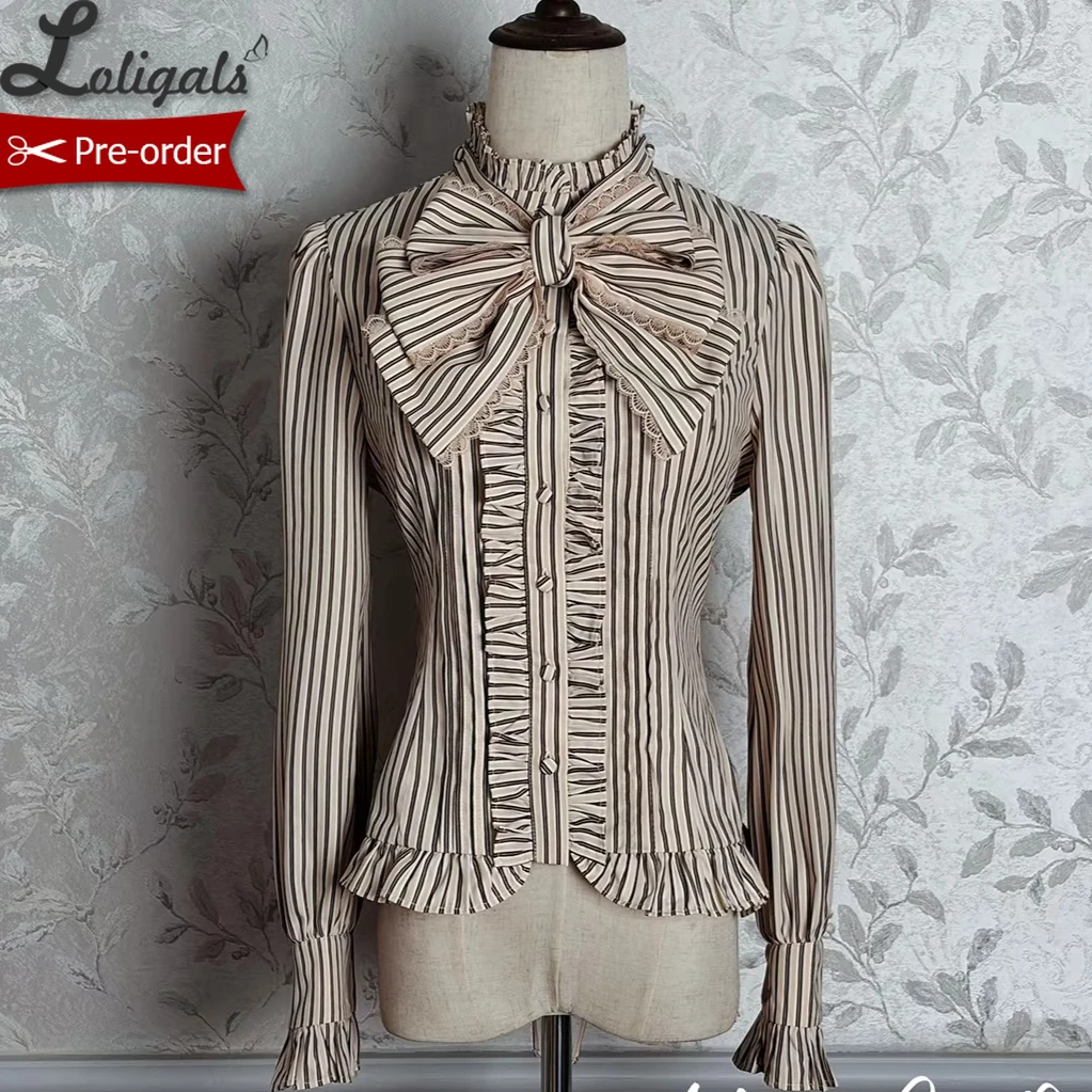 

Предзаказ: Классическая блузка в стиле Лолита, элегантная женская блузка с длинными рукавами в полоску ~ ~ Duke Victoria от Alice Girl