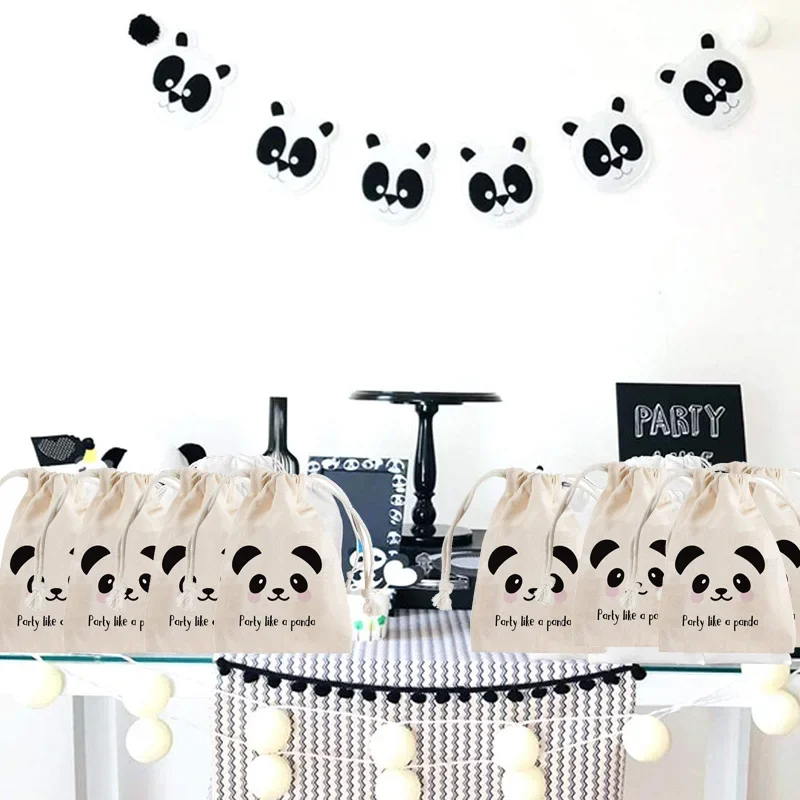 5pcs Panda Party Favor Gift Goodie Candy Bag Baby Shower boy girl 1st 2nd 3rd 4th 5th 6th Birthday black white theme Decoration