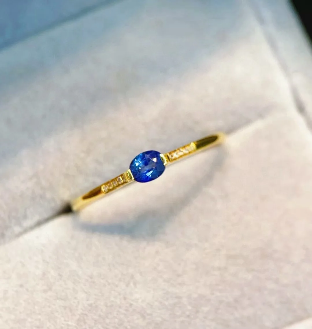 

Certificate 18K Real Gold 0.3ct Sapphire Genuine Diamonds(10pcs) Ring Solitaire Blue Sapphire Finger Band For Wedding Jewellery