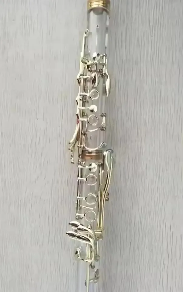 Bb‑Tone 17‑Key Clarinet Transparent Body Gold‑Plated Keys Woodwind Musical Instrument