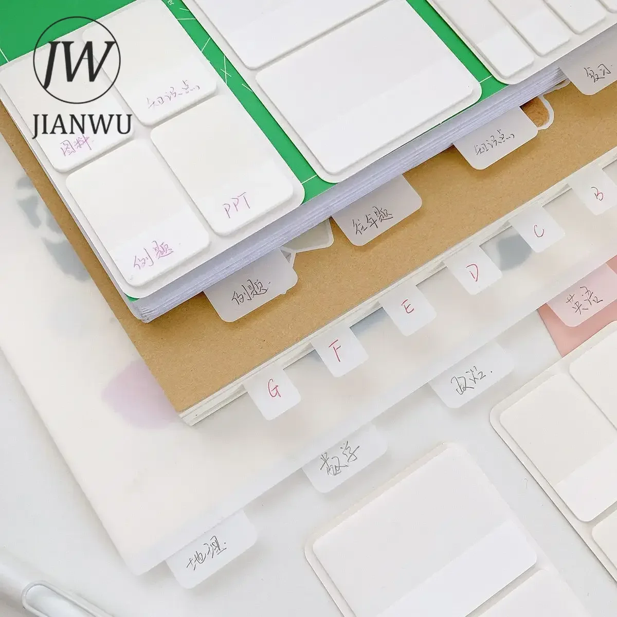 JIANWU 5 Pcs/set White Transparent Square Material Collage Index Sticker Creative DIY Journal Student Supplies Stationery