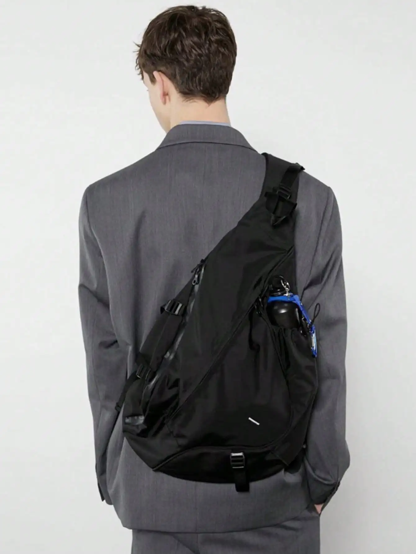 

Small Square Bag Black Release Buckle Decor With Bag Charm For Daily, School Bag Sling Bag Sport Bag For High School Un