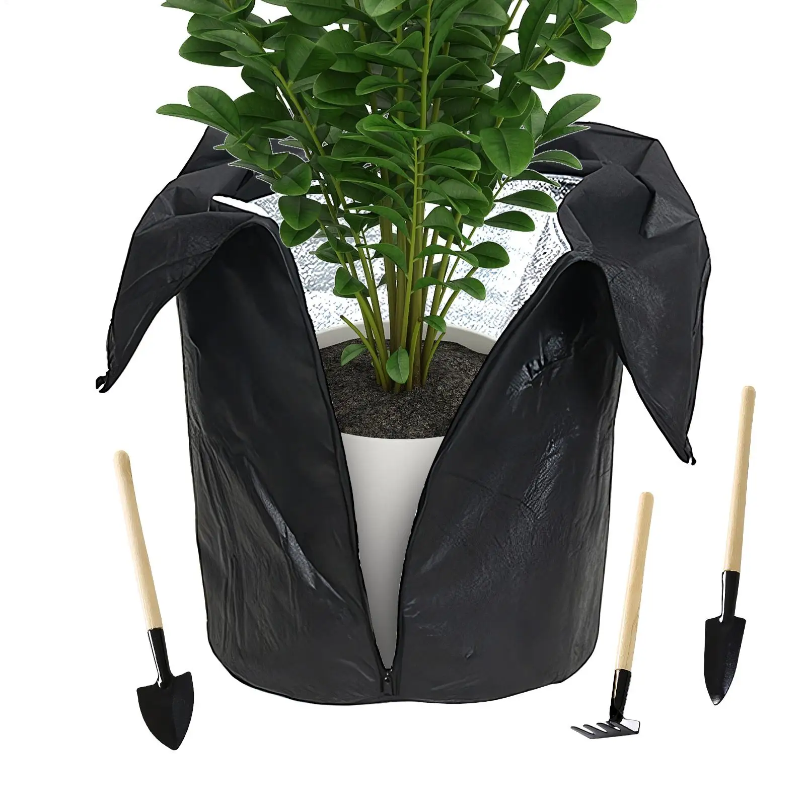 Protección de plantas de invierno, aislamiento térmico anticongelante con cordón y cremallera, cubierta para maceta para el invierno, arbustos de flores