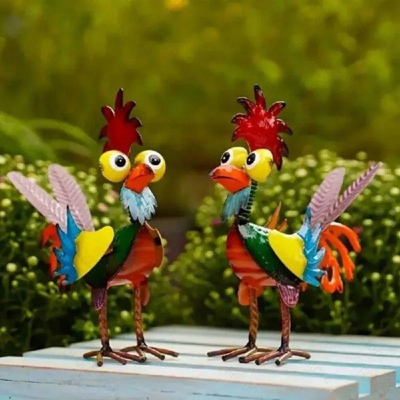 Outdoor Decoration Garden Rooster Statues Iron Yard Art Chicken Sculpture Rustproof Miniature Metal Rooster Ornaments for Home