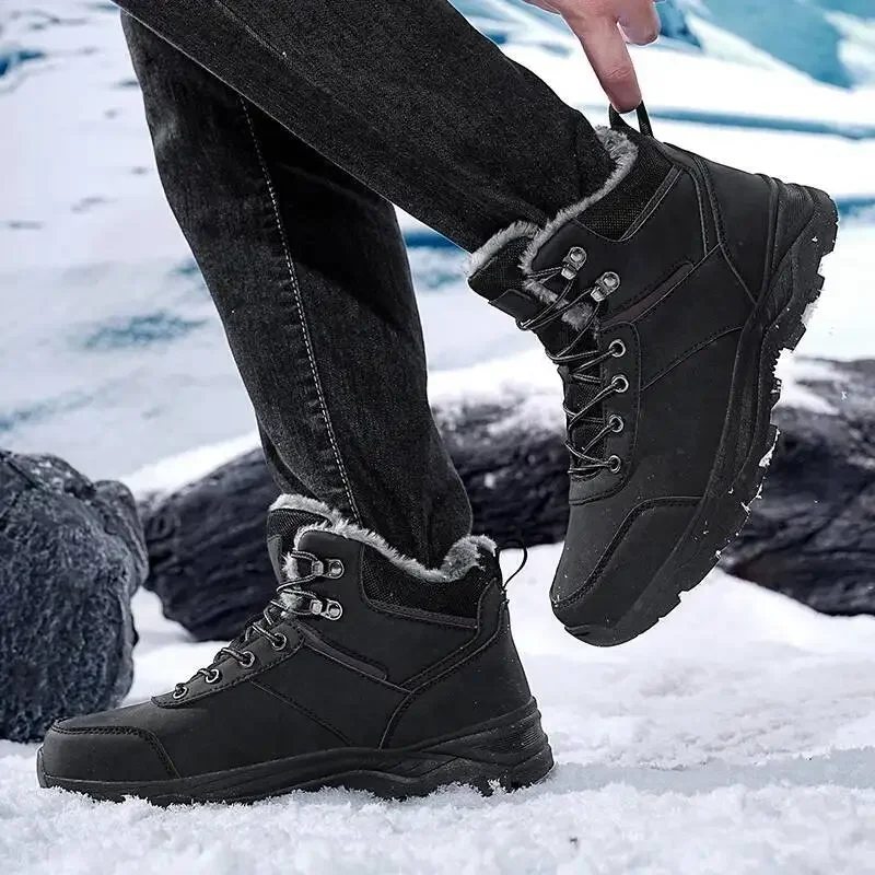 

Men's Snow Boots for Men Casual Winter Shoes Platform Non-slip Warm Fur Ankle Boots Plush Combat Outdoor Hiking Motorcycle Boots