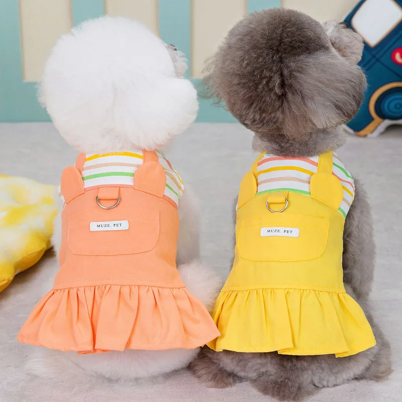 

Strips Dog Dress Sleeveless Shirt Dresses for Small Dogs Yellow Orange Dog Clothes Girls Chihuahua Puppy Strap Skirt Dresses XXL