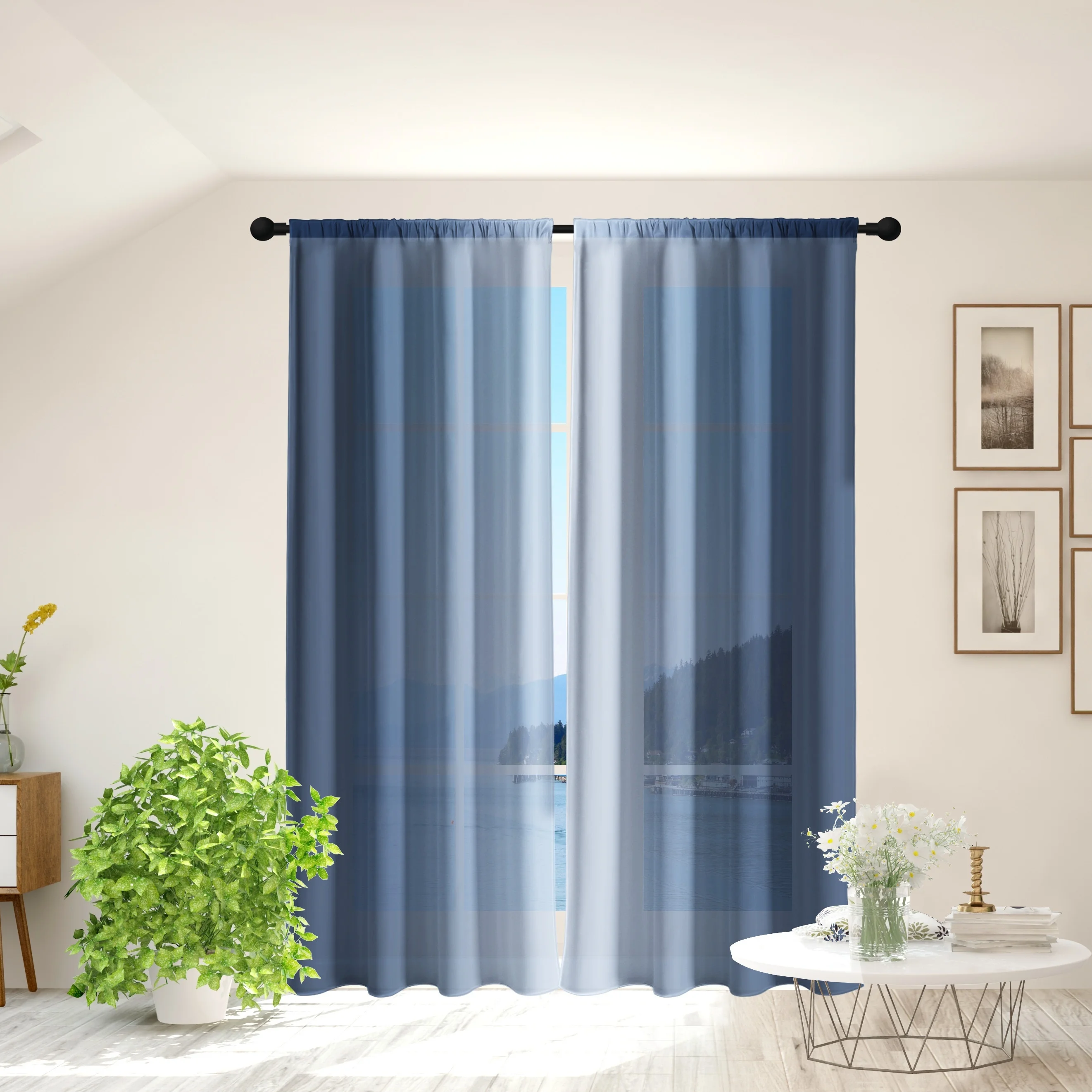 2pcs Gradient Color Simple Style Rod Pocket Curtain, Window Treatment For Living Room Bedroom Dorm Room Decor Home Decor