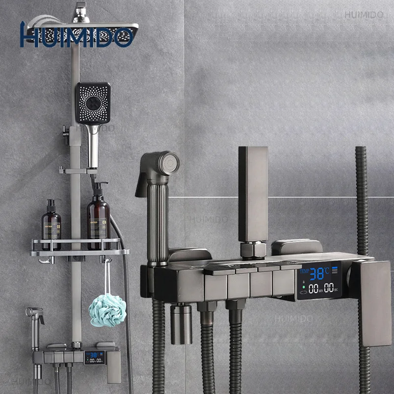 Smart Thermostatic Digital Bathroom Shower Set 12 Inch Rainfall Bathroom Shower Head Faucet Accessories Digital Shower System