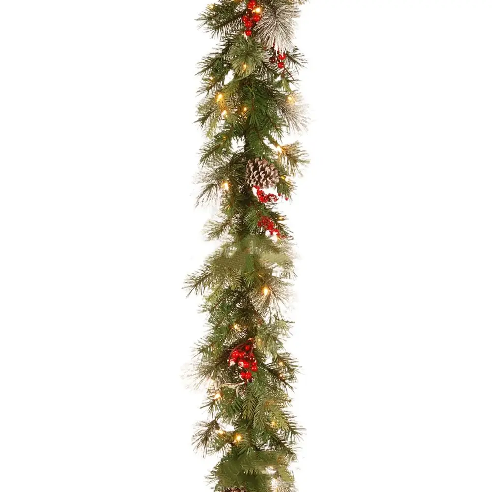 

30 LED Lights Christmas Garland 180cm/6 Feet Green Red Fruit Illuminated Rattan Ornament Bendable Artificial Pine Tree Decor