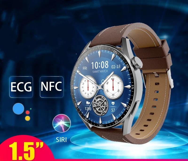 Smart Watch For Men 1.5 HD Screen 90 Hz High Refresh Blood Pressure Oxygen GPS Track NFC ECG AI Voice Sports Smartwatch