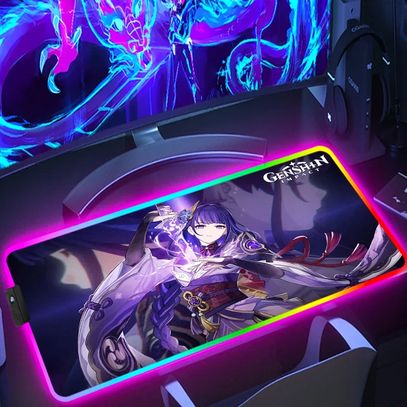 Genshin impacto mause almofada raiden acessórios do computador rgb mausepad tapete antiderrapante gaming portátil mouse pads pc gamer deskmat esteiras