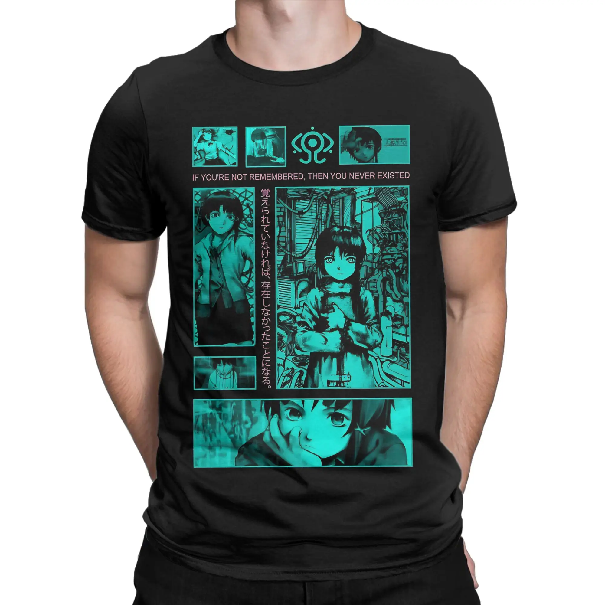 glitch digital collage classicFunny 100% Cotton T-Shirt Serial Experiments Lain Tops Tees For Men