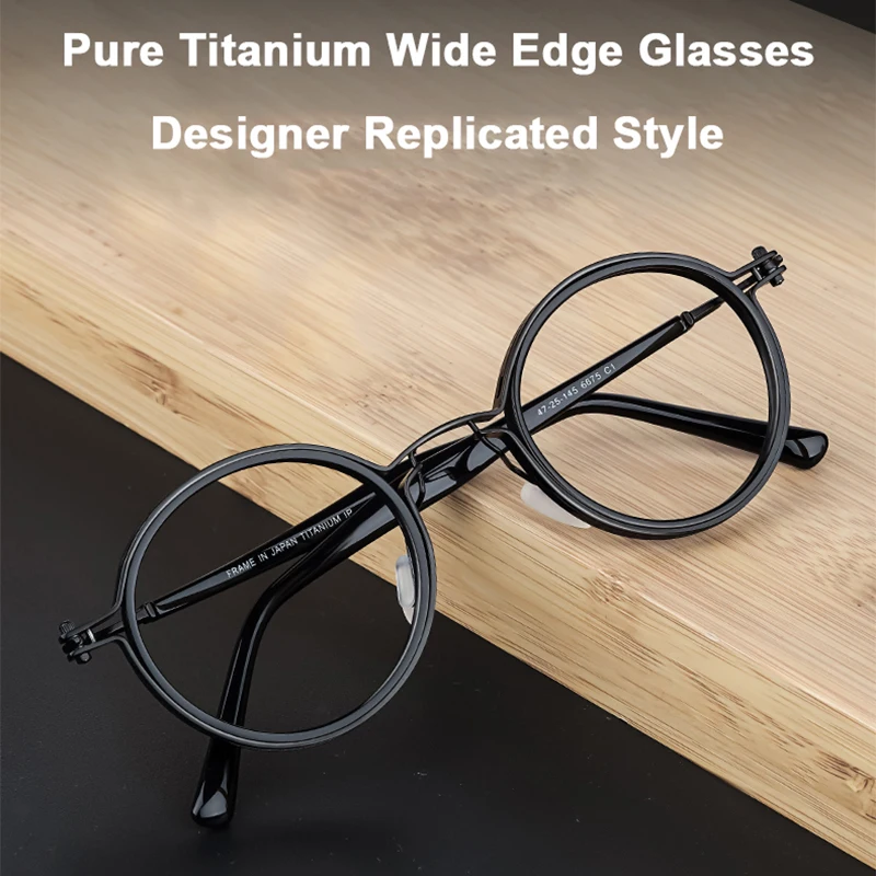 

Japanese Designers Handmade Titanium Frame Acetate Ring and Temple Eyeglass Men's Women's Ultra light Vintage Round Glasses